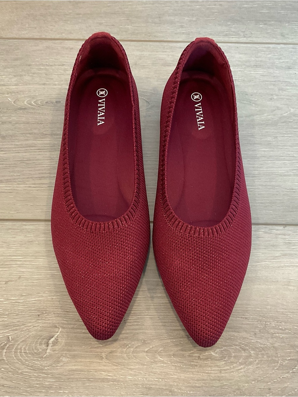 VIVAIA Pointed Toe Flats Metallic Threads In Burgundy Size EU 40 LIKE NEW